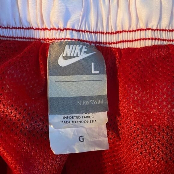 Nike Grey Tag Mens Swim Trunks Size Large Red Black White Drawstring - Picture 6 of 8
